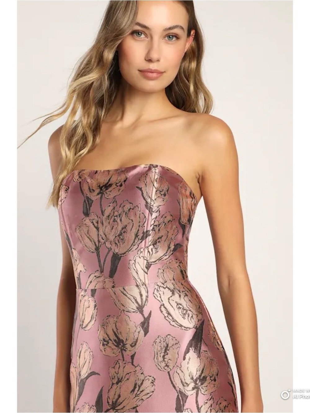 Lulus Large Gowning Around Mauve Floral Jacquard Strapless Maxi Dress NWT Formal - Picture 4 of 15